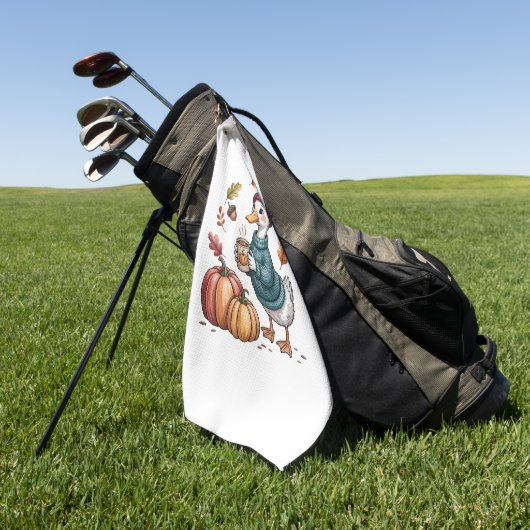 Cosy Pumpkin Coffee Goose Fall Art Golfhandtuch (Gras)