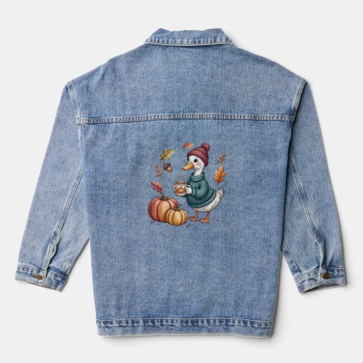 Cosy Pumpkin Coffee Goose Fall Art Jeansjacke (Rückseite)