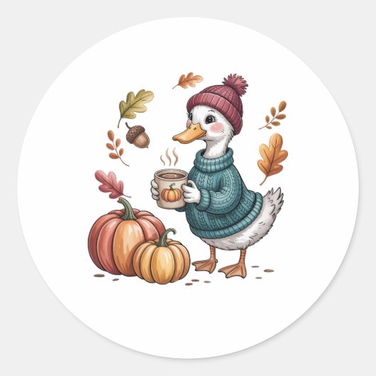 Cosy Pumpkin Coffee Goose Fall Art Runder Aufkleber (Vorderseite)