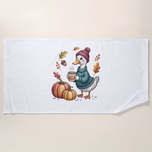 Cosy Pumpkin Coffee Goose Fall Art Strandtuch (Vorderseite)