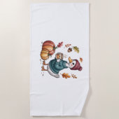 Cosy Pumpkin Coffee Goose Fall Art Strandtuch (Vorderseite)