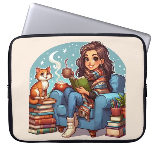 Cosy Reading Girl Laptopschutzhülle (Vorderseite)