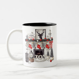 Cosy Red and Black Fireplace Weihnachtsdekor Zuhau Zweifarbige Tasse
