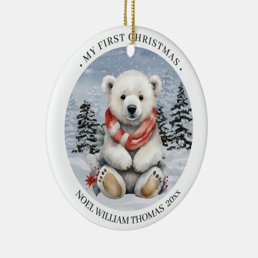 Cosy Red Scarf Polar Bear Baby's First Christmas Keramik Ornament (Rechts)