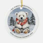 Cosy Red Scarf Polar Bear Baby's First Christmas Keramik Ornament (Vorne)
