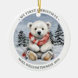 Cosy Red Scarf Polar Bear Baby's First Christmas Keramik Ornament