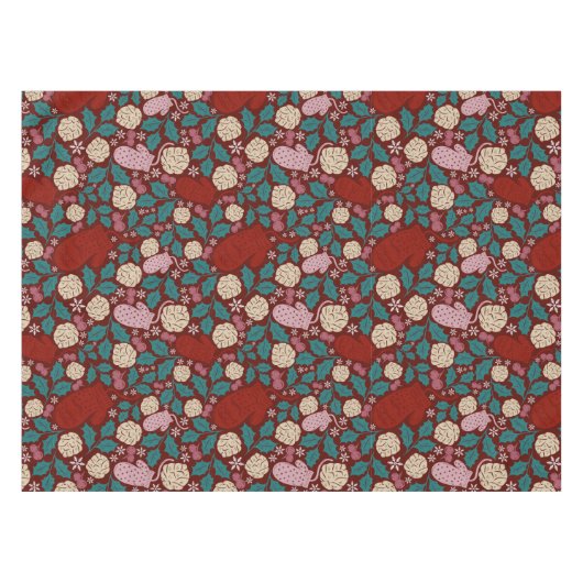 Cosy Red Vintage Weihnachtsmuster Tischdecke (Vorderseite (Horizontal))