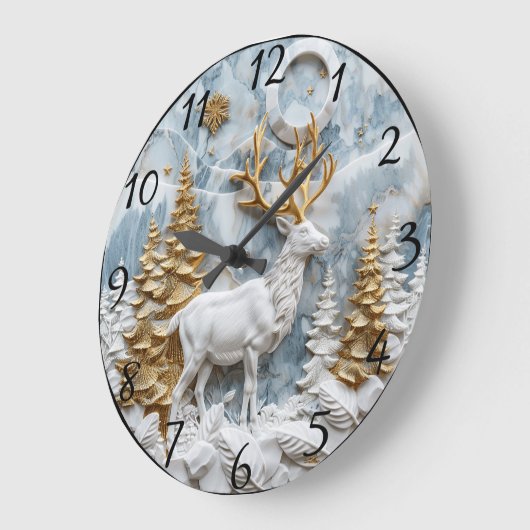 Cosy Reindeer Christmas Scene Große Wanduhr (Winkel)