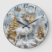 Cosy Reindeer Christmas Scene Große Wanduhr (Vorderseite)