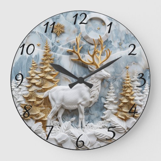 Cosy Reindeer Christmas Scene Große Wanduhr (Vorderseite)