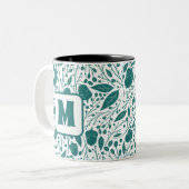 Cosy Retro Green Christmas Personalisiert Monogram Zweifarbige Tasse (Vorderseite Links)