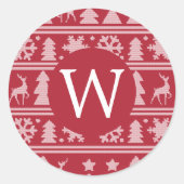Cosy Strick Red Sweater Muster Monogram Christmas Runder Aufkleber (Vorderseite)