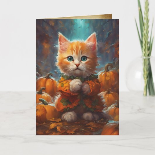 Cosy Sweater Kitten, Niedlich Tabby Cat, Halloween Karte (Vorderseite)
