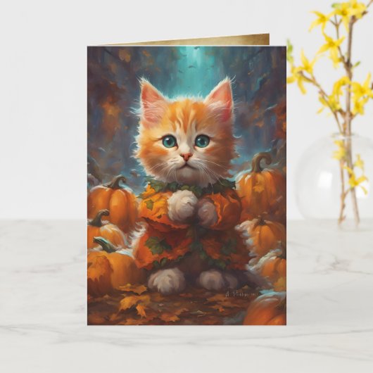 Cosy Sweater Kitten, Niedlich Tabby Cat, Halloween Karte (Gelbe Blume)