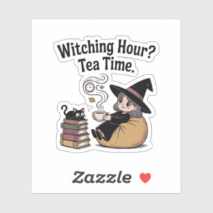 Cosy Tea Witch Reading — Herbst Hütte Vibes Aufkleber