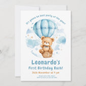 Cosy Teddy Balloon 1. Geburtstag Einladung (Vorderseite)