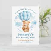 Cosy Teddy Balloon 1. Geburtstag Einladung (Stehend Vorderseite)