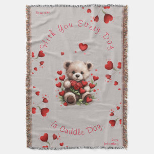 Cosy Teddy Bären Liebe Herz & Rose Valentinstag Decke
