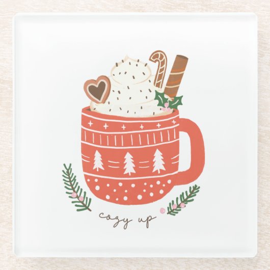 Cosy Up Hot Cococoa Tasse Weihnachten Urlaub Glasuntersetzer (Vorderseite)
