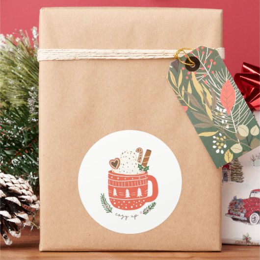 Cosy Up Hot Cococoa Tasse Weihnachten Urlaub Runder Aufkleber (Feiertag)