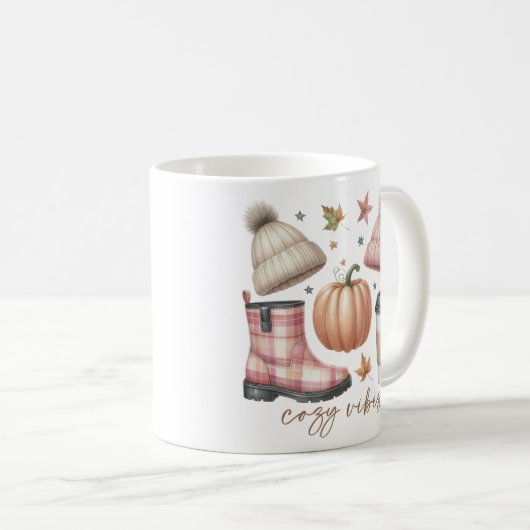 Cosy Vibes Fall-Themed Kaffeetasse (VorderseiteRechts)