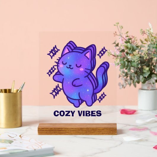 Cosy Vibes Galaxy Cat - Niedliche Astral Whimsy Acrylschild (Hochzeit)