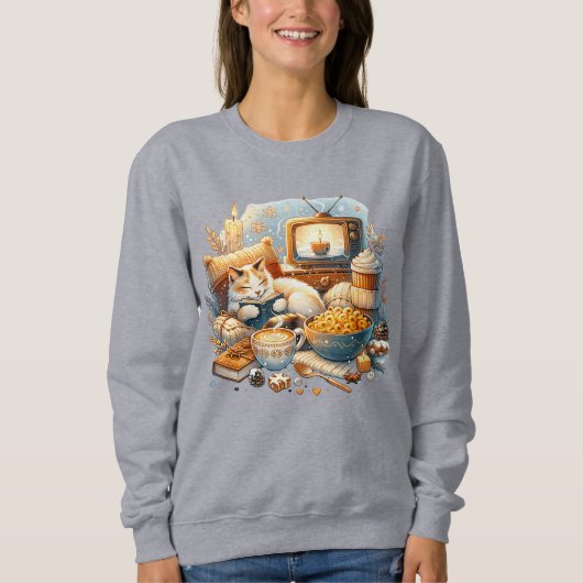 Cosy Vibes only: Cat, Book, Mac & Käse, Kaffee Sweatshirt (Vorderseite)