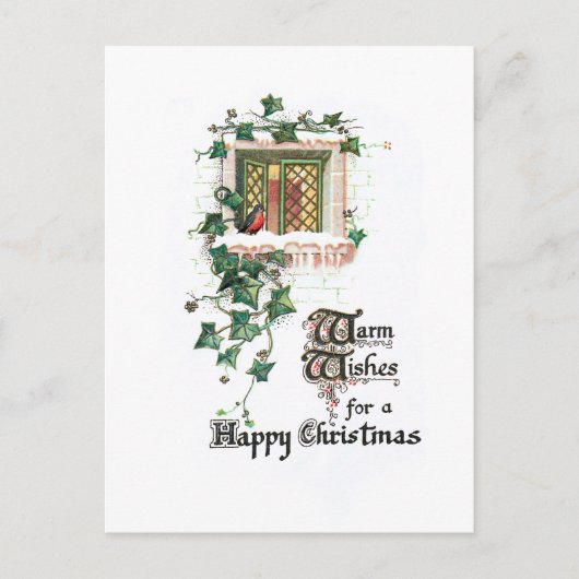 Cosy Vintage Christmas Ivy Covered Window Postkarte (Vorderseite)