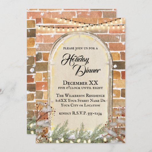 Cosy Watercolor Weihnachtsfenster Abendessen Einladung (Vorne/Hinten)