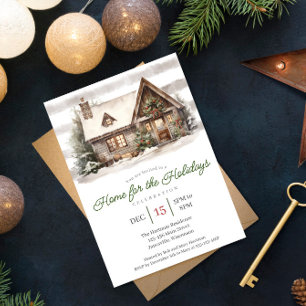 Cosy Watercolor Zuhause für das Holidays Party Feiertagskarte