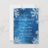 Cosy White Snowflakes Blue Christmas Office Party Einladung (Vorderseite)