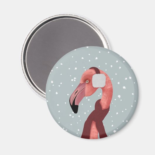 Cosy Winter Flamingo mit Scarf Magnet (Vorderseite/Rückseite)