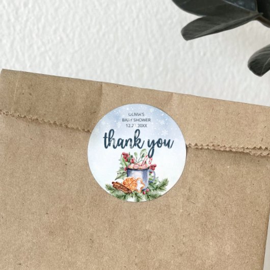 Cosy Winter Hot Cocoa Snowly Baby Dusche Vielen Da Runder Aufkleber