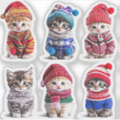 Cosy Winter Kittens Niedlich Sweaters on Cats Aufkleber (Vorderseite)