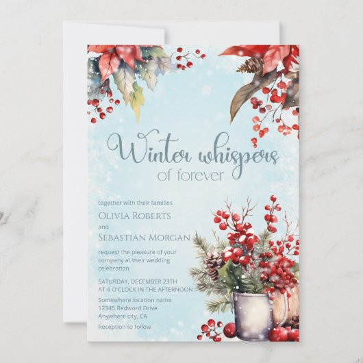 Cosy Winter Rowan Beerenbouquet Wedding Einladung (Vorderseite)