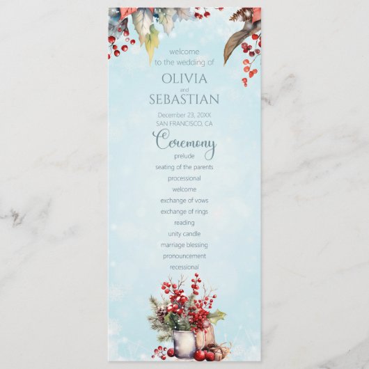 Cosy Winter Rowan Beerenbouquet Wedding Programm (Vorderseite)