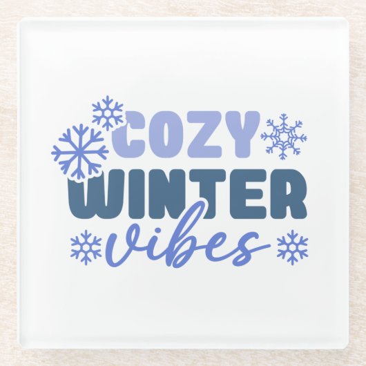 Cosy Winter Vibes - Snowflake Typografie Glasuntersetzer (Vorderseite)