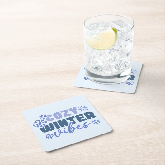 Cosy Winter Vibes - Snowflake Typografie Rechteckiger Pappuntersetzer (Vor Ort)