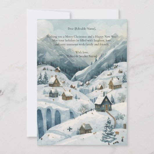 "Cosy Winter Village Christmas Flat Invitation" Einladung (Rückseite)