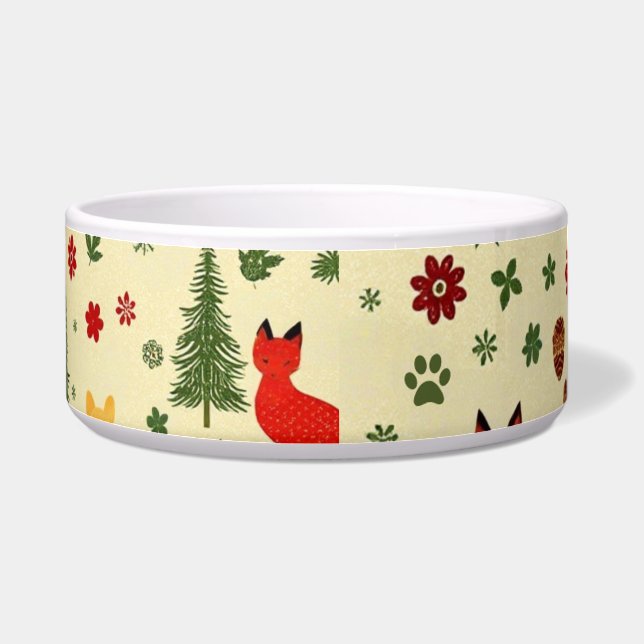 Cosy Woodland Christmas Cat Bowl - Rustikale Tiere Napf (Rechts)