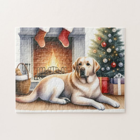 Cosy Yellow Labrador Retriever Dog Weihnachten Puzzle (Horizontal)