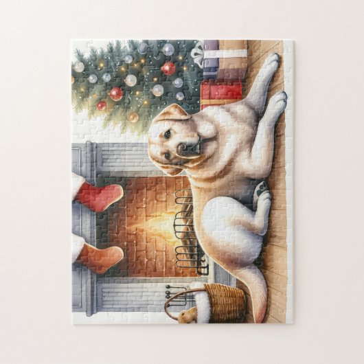 Cosy Yellow Labrador Retriever Dog Weihnachten Puzzle (Vertikal)