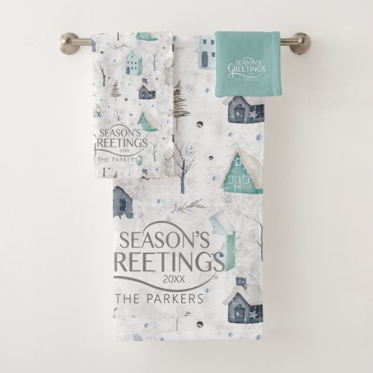 Cosy Zuhause Christmas Aquamarin ID985 Badhandtuch Set (Insitu)