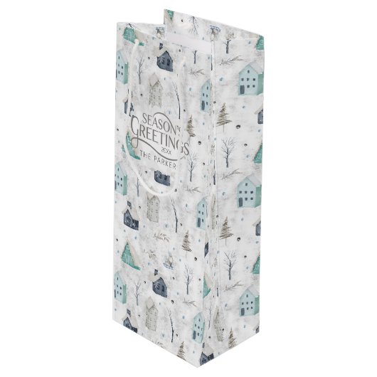 Cosy Zuhause Christmas Aquamarin ID985 Geschenktüte Für Weinflaschen (Vorderseite Schrägansicht)