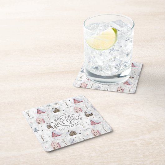 Cosy Zuhause Christmas Pink ID985 Rechteckiger Pappuntersetzer (Vor Ort)