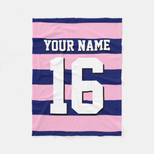 Cot Candy Pink Navy Blue Team Jersey Preppy Strip Fleecedecke