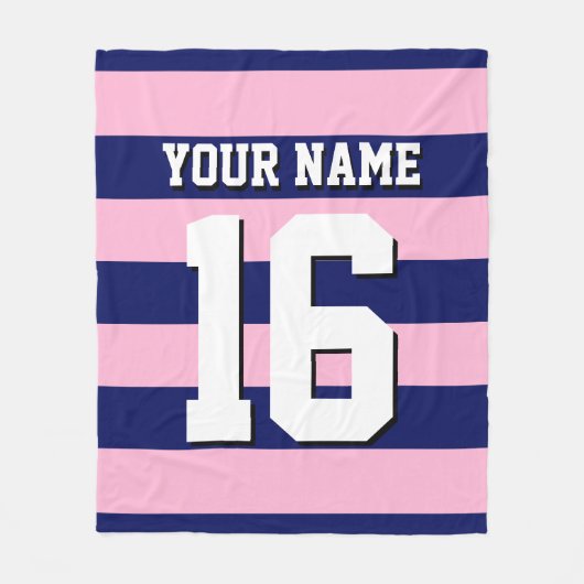 Cot Candy Pink Navy Blue Team Jersey Preppy Strip Fleecedecke (Vorderseite)