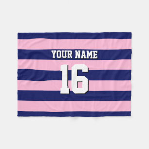 Cot Candy Pink Navy Blue Team Jersey Preppy Strip Fleecedecke