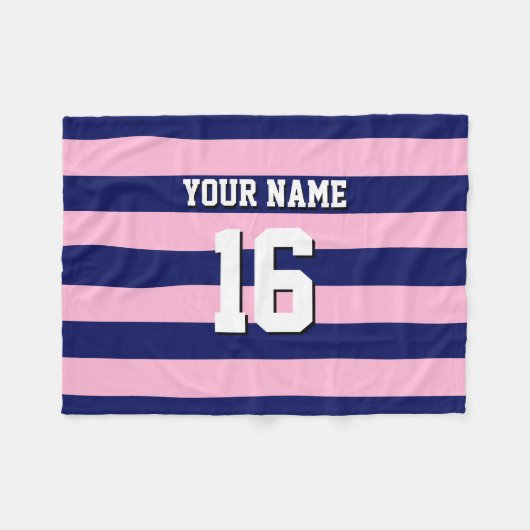 Cot Candy Pink Navy Blue Team Jersey Preppy Strip Fleecedecke (Vorderseite (Horizontal))