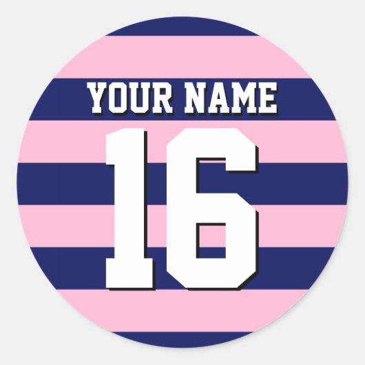 Cot Candy Pink Navy Blue Team Jersey Preppy Strip Runder Aufkleber (Vorderseite)